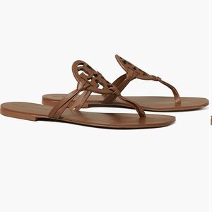 TORY BURCH Miller Square Toe Leather Sandals in Caramel Corn Various Sizes